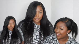 Curved Side Part Yaki Straigth Wig Wig Bang