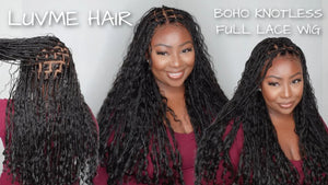 26" Flexi-Fit Invisi Drawstring Full Lace Knotless Boho Curls Braided Wig